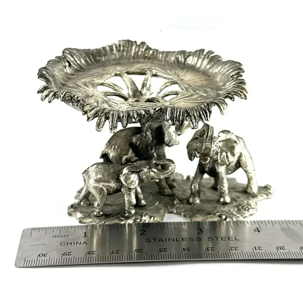 Arthur Court 1999 Aluminum Elephant Family Palm Leaf Candle Holder 4.5”